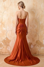 Kristen Burnt Orange Satin Twist-front Cutout Maxi Dress