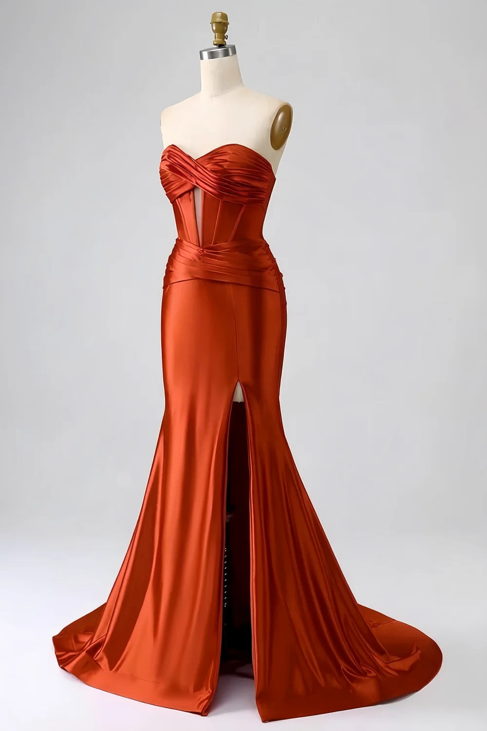 Kristen Burnt Orange Satin Twist-front Cutout Maxi Dress