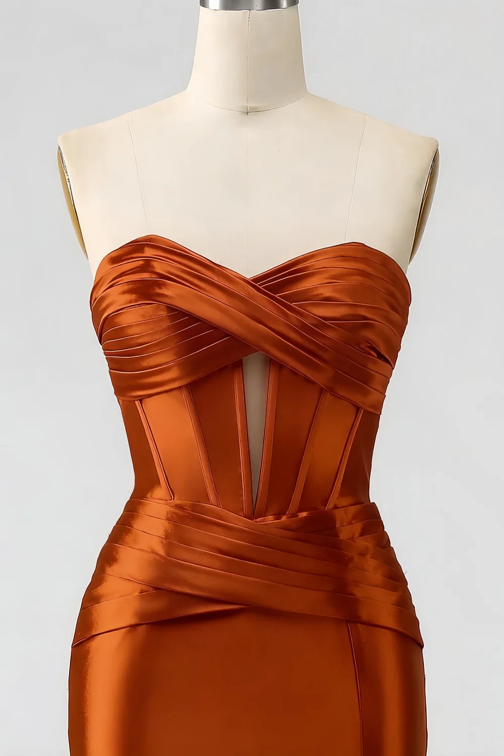 Kristen Burnt Orange Satin Twist-front Cutout Maxi Dress