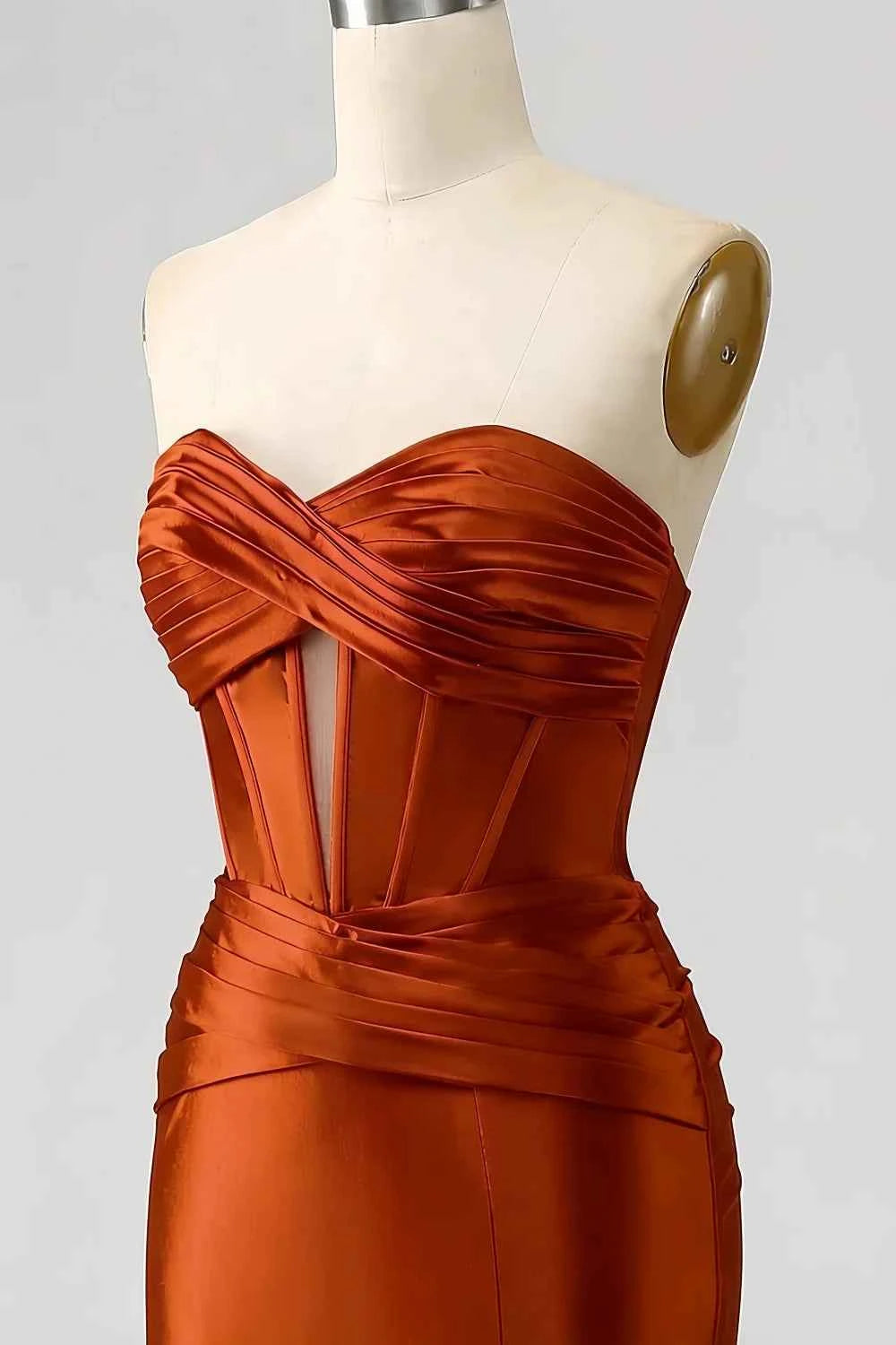 Kristen Burnt Orange Satin Twist-front Cutout Maxi Dress
