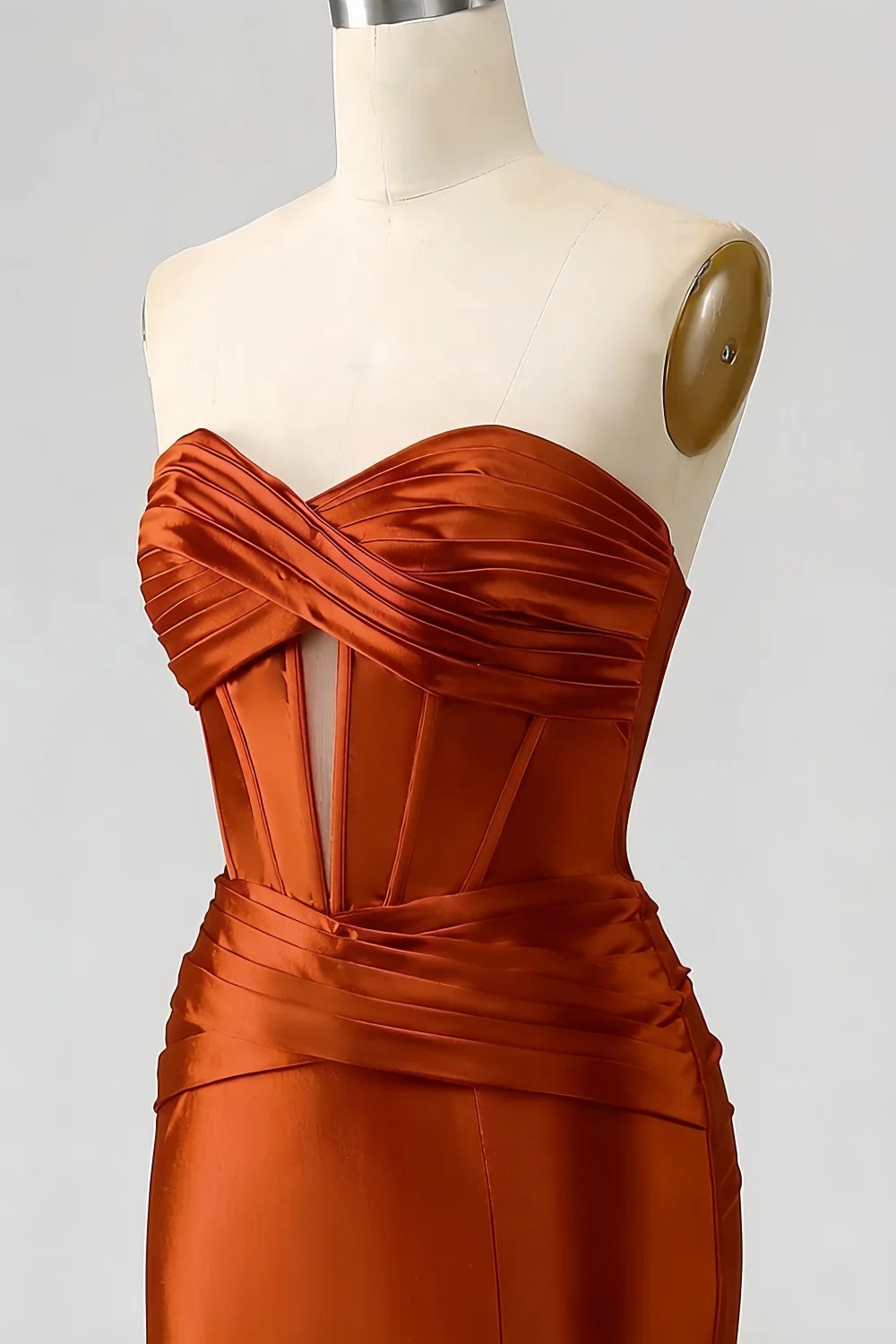 Kristen Burnt Orange Satin Twist-front Cutout Maxi Dress