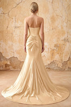 Kristen Champagne Satin Twist-front Cutout Maxi Dress