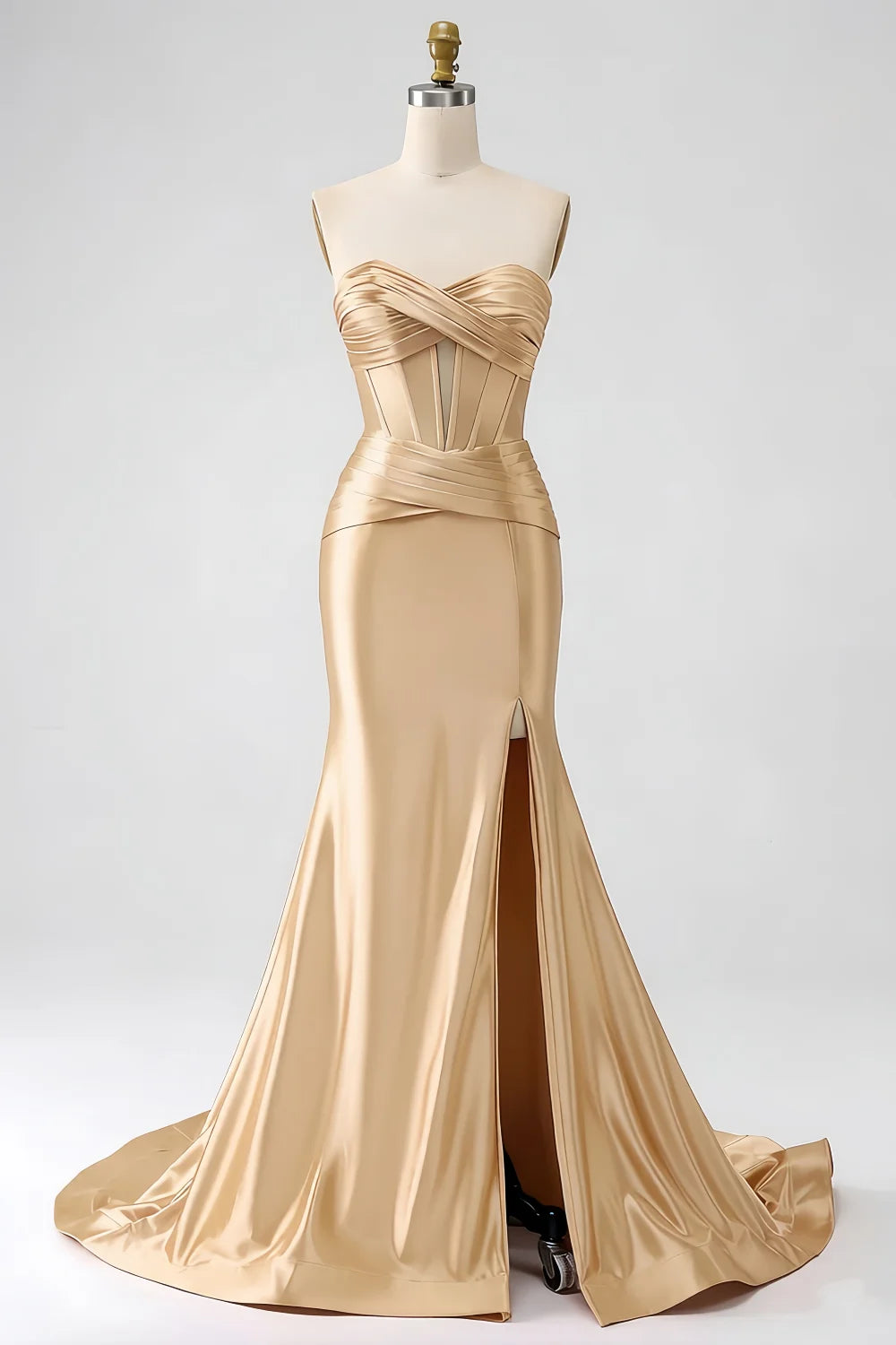 Kristen Champagne Satin Twist-front Cutout Maxi Dress