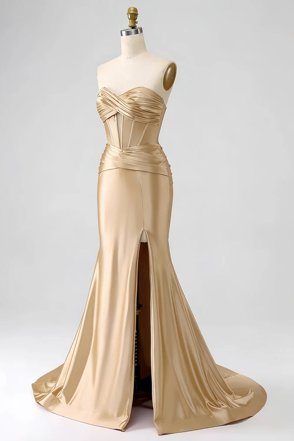 Kristen Champagne Satin Twist-front Cutout Maxi Dress
