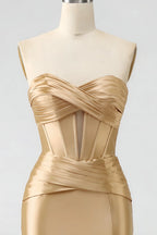 Kristen Champagne Satin Twist-front Cutout Maxi Dress