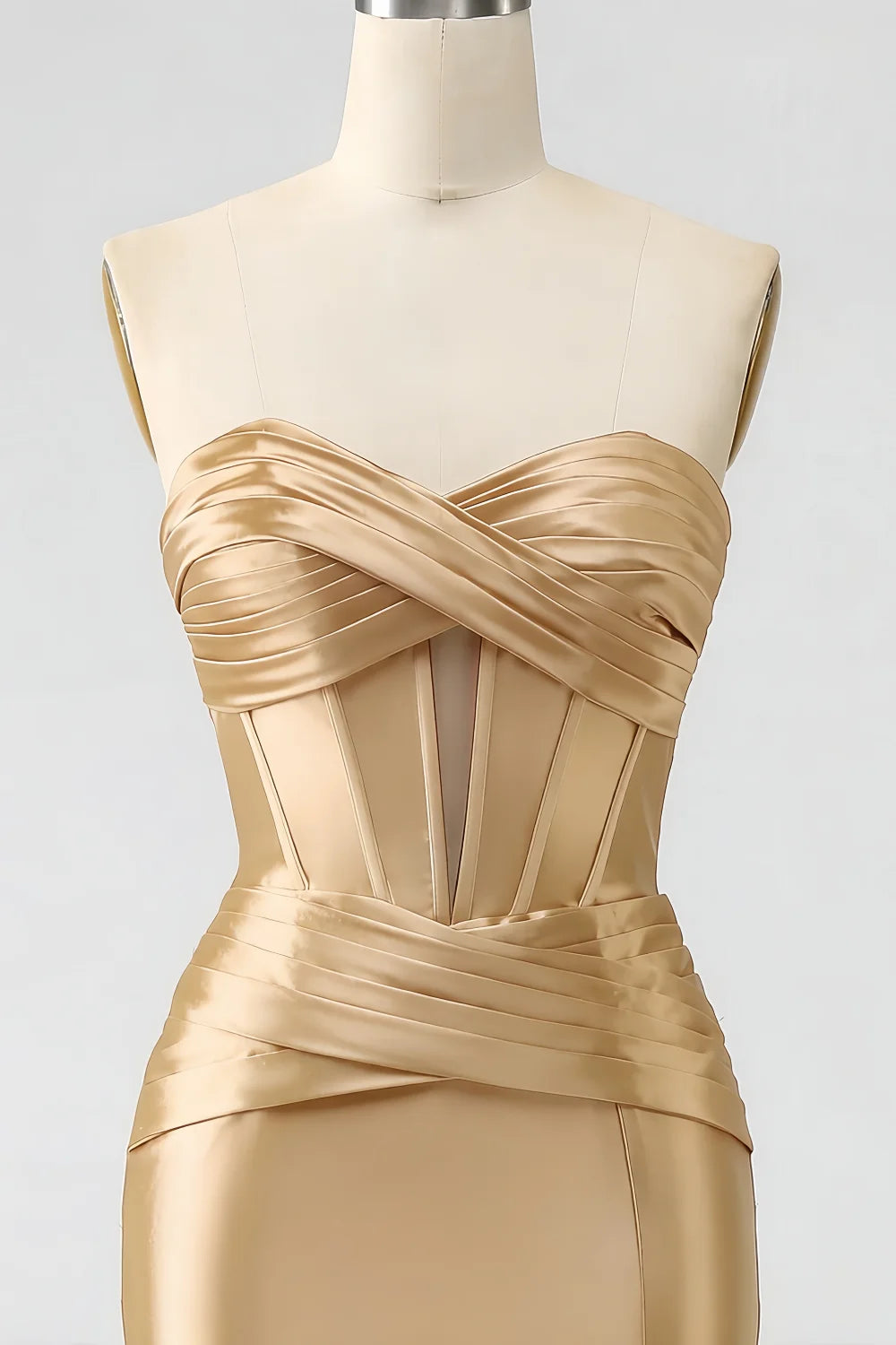 Kristen Champagne Satin Twist-front Cutout Maxi Dress