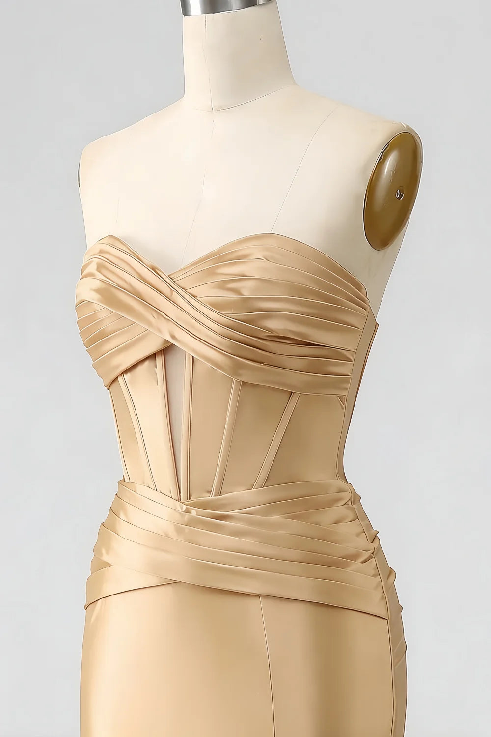 Kristen Champagne Satin Twist-front Cutout Maxi Dress