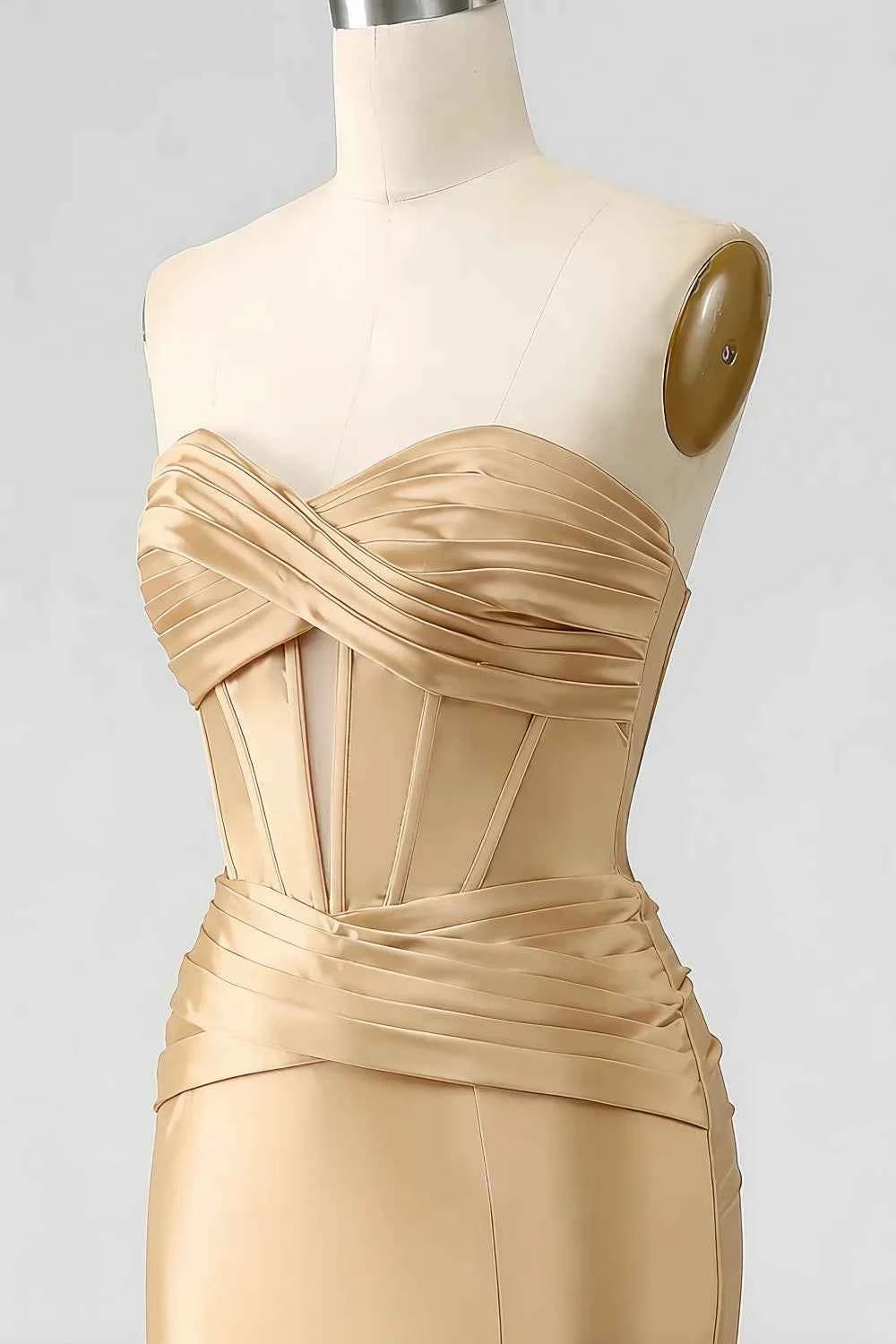 Kristen Champagne Satin Twist-front Cutout Maxi Dress