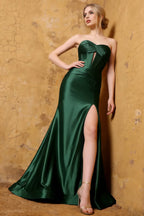 Kristen Dark Green Satin Twist-front Cutout Maxi Dress