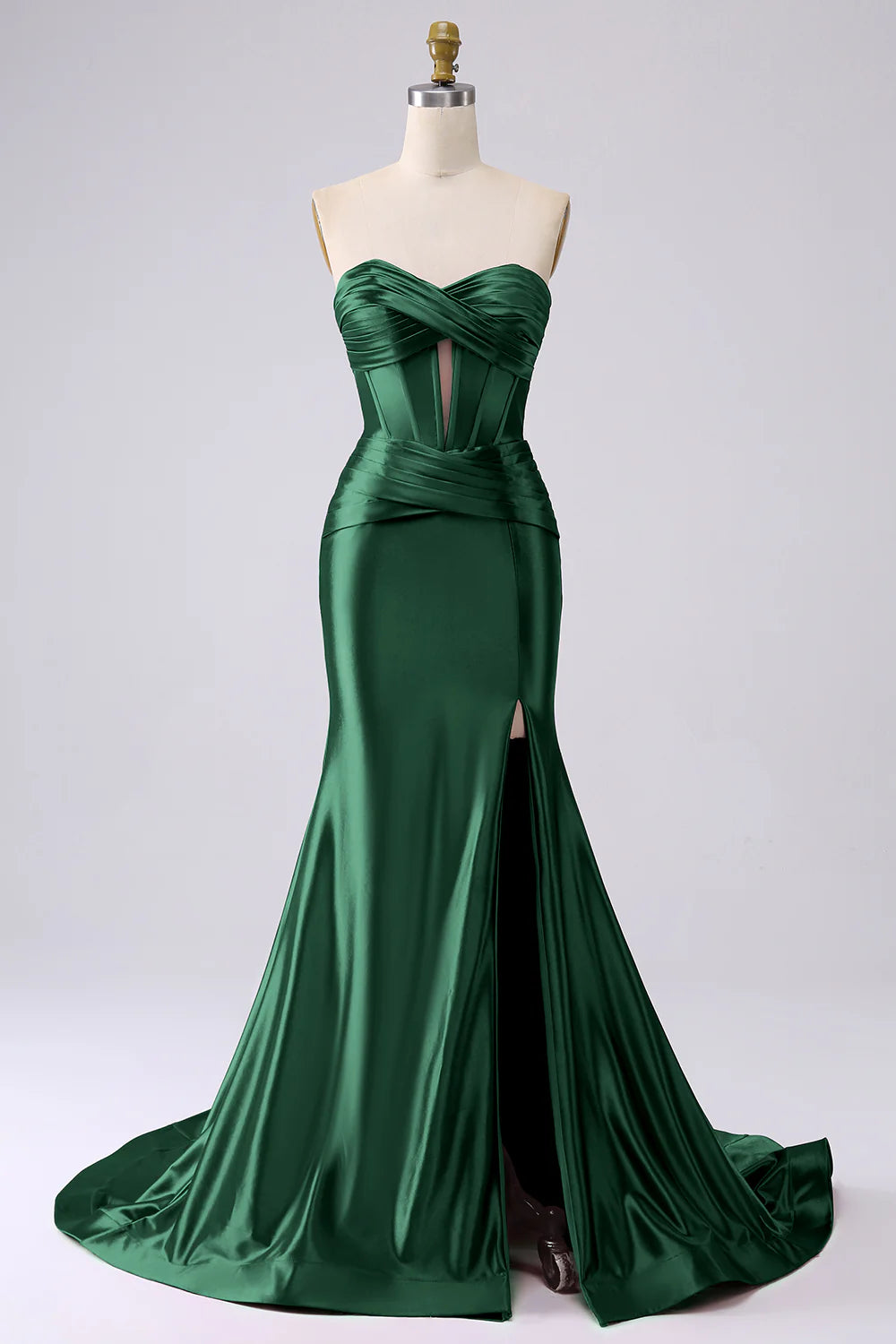 Kristen Dark Green Satin Twist-front Cutout Maxi Dress