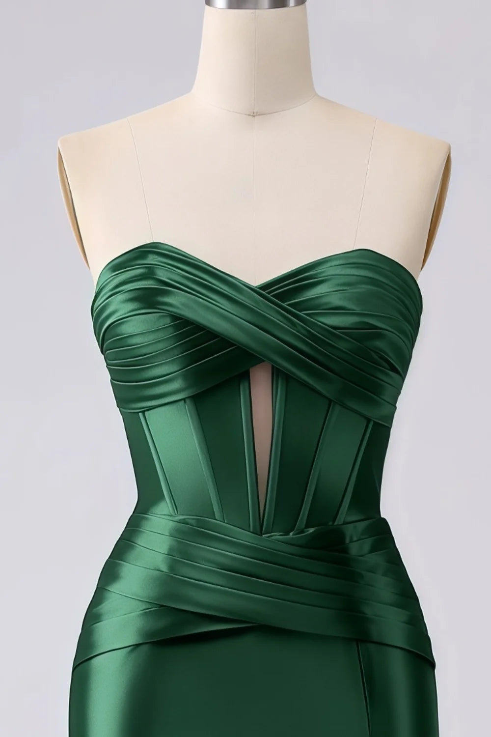 Kristen Dark Green Satin Twist-front Cutout Maxi Dress