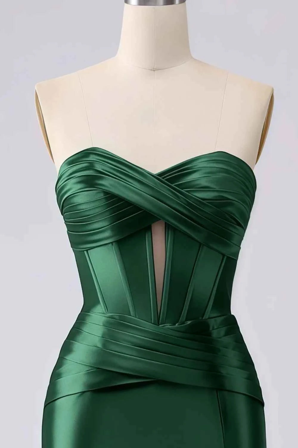 Kristen Dark Green Satin Twist-front Cutout Maxi Dress