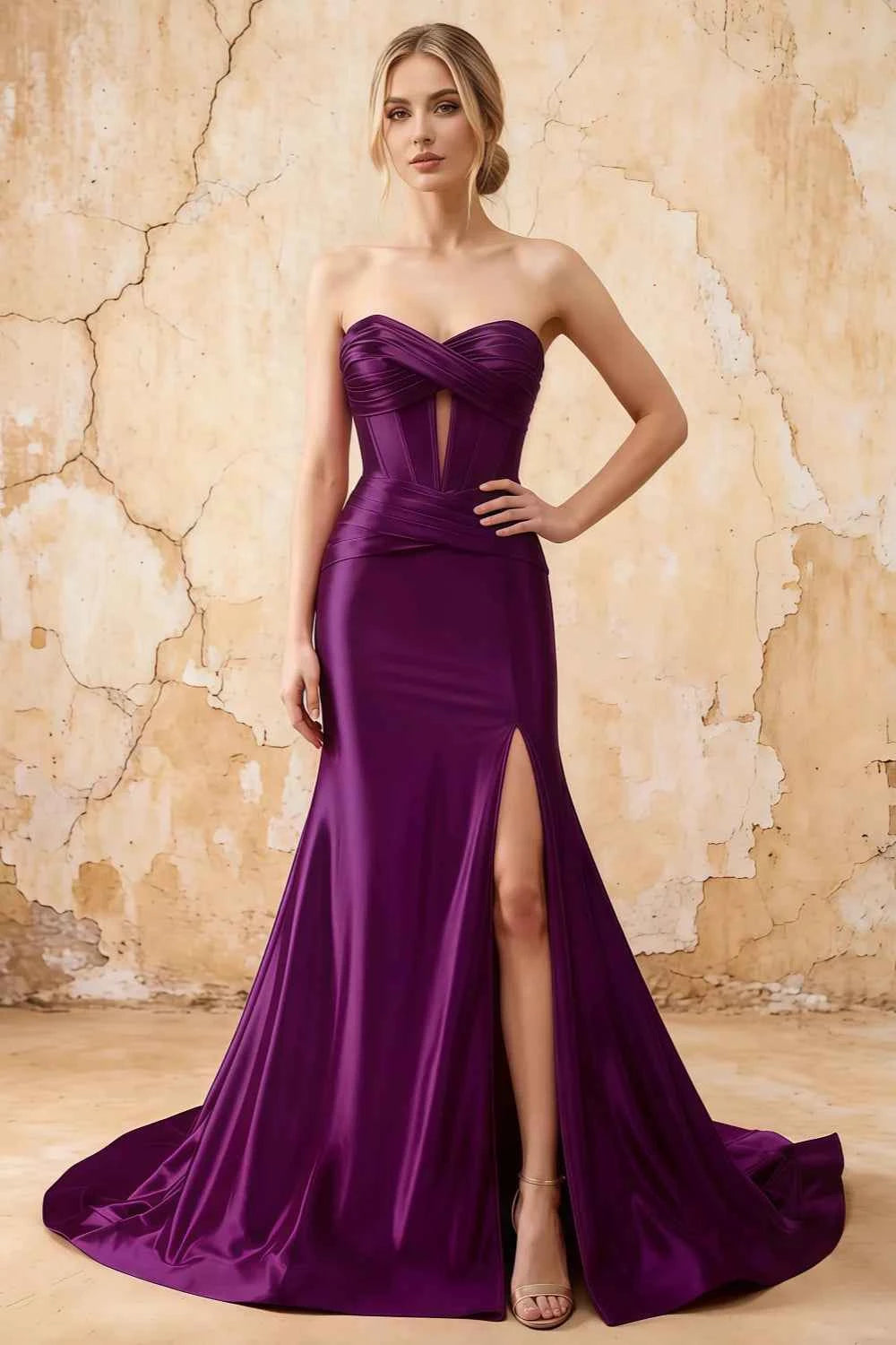 Kristen Dark Purple Satin Twist-front Cutout Maxi Dress Main image