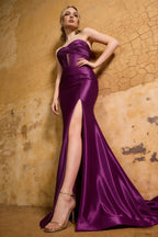 Kristen Dark Purple Satin Twist-front Cutout Maxi Dress