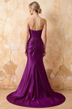 Kristen Dark Purple Satin Twist-front Cutout Maxi Dress