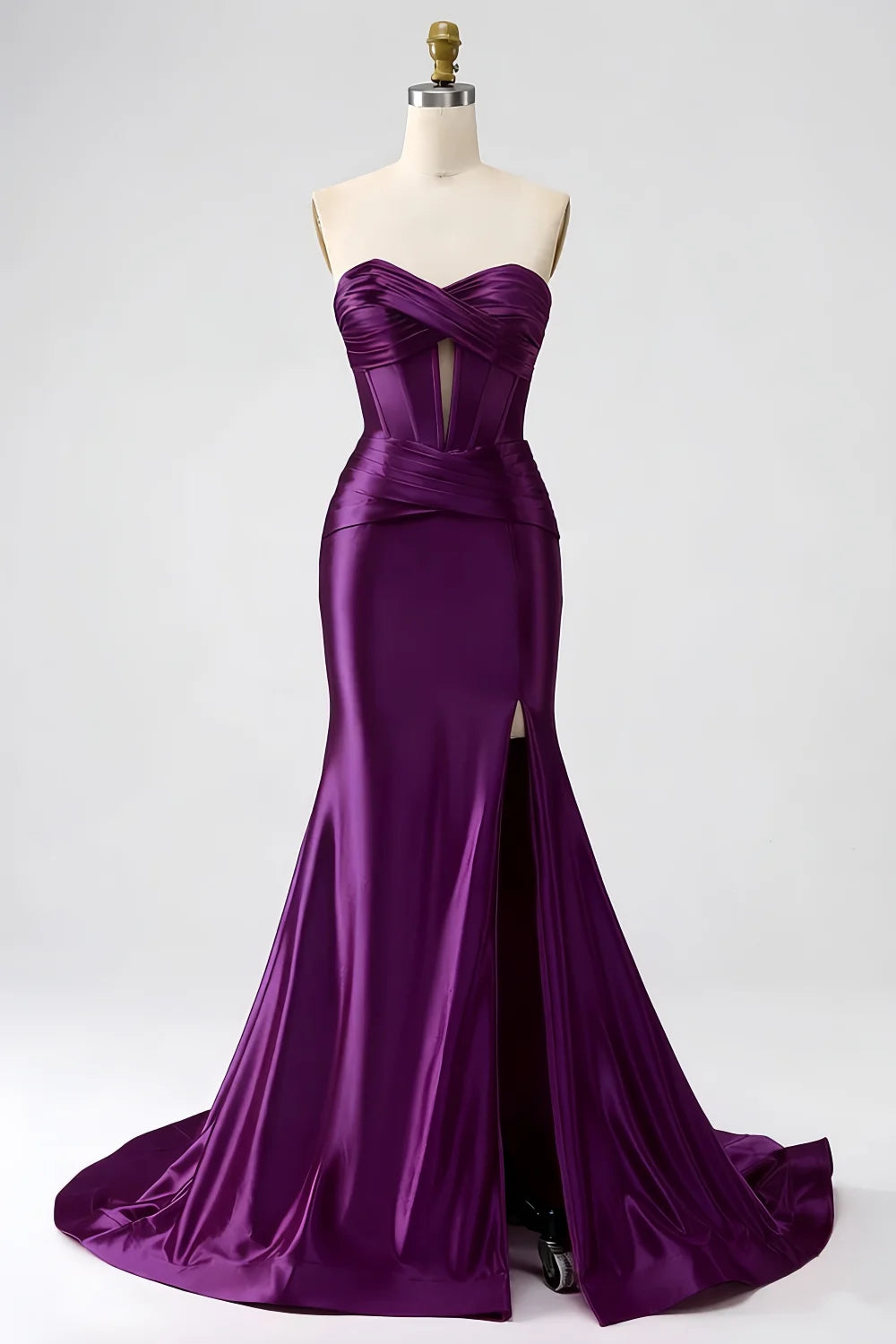 Kristen Dark Purple Satin Twist-front Cutout Maxi Dress