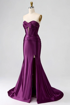 Kristen Dark Purple Satin Twist-front Cutout Maxi Dress