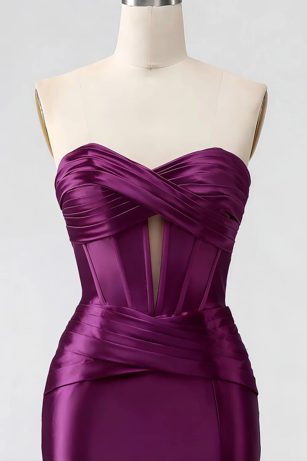 Kristen Dark Purple Satin Twist-front Cutout Maxi Dress