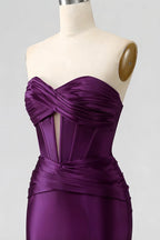 Kristen Dark Purple Satin Twist-front Cutout Maxi Dress