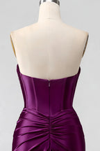 Kristen Dark Purple Satin Twist-front Cutout Maxi Dress