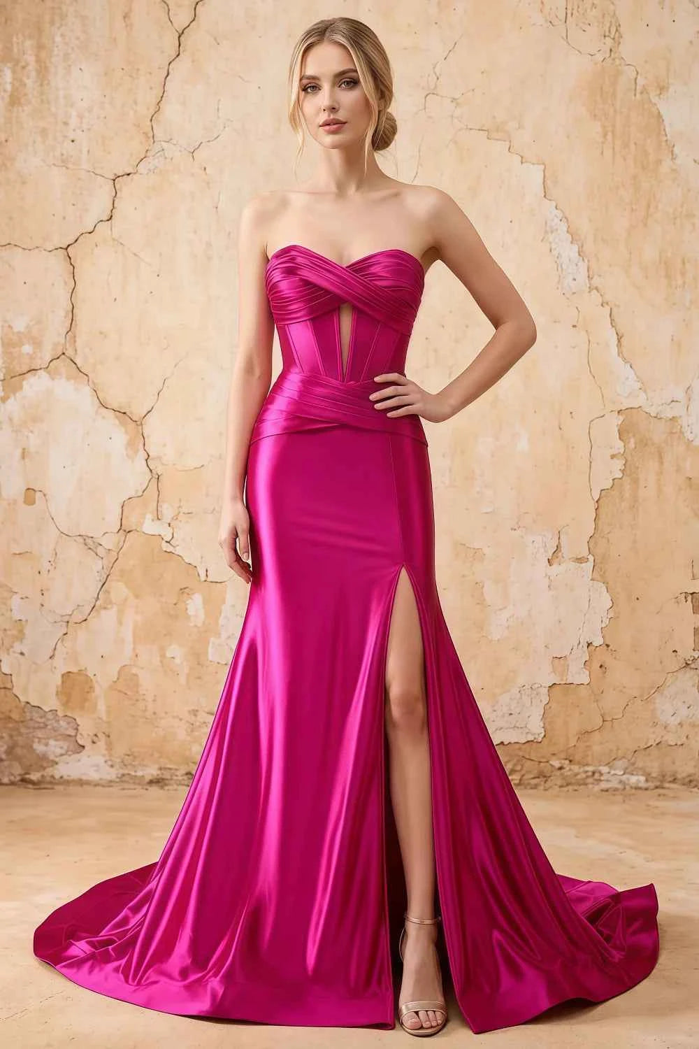 Kristen Fuchsia Satin Twist-front Cutout Maxi Dress Main image