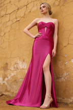 Kristen Fuchsia Satin Twist-front Cutout Maxi Dress