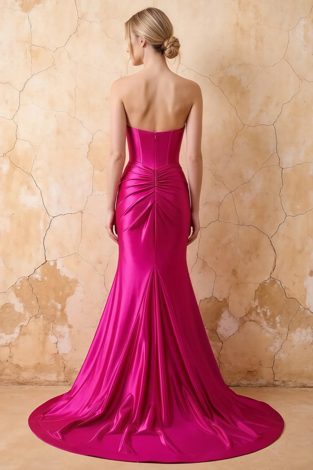 Kristen Fuchsia Satin Twist-front Cutout Maxi Dress