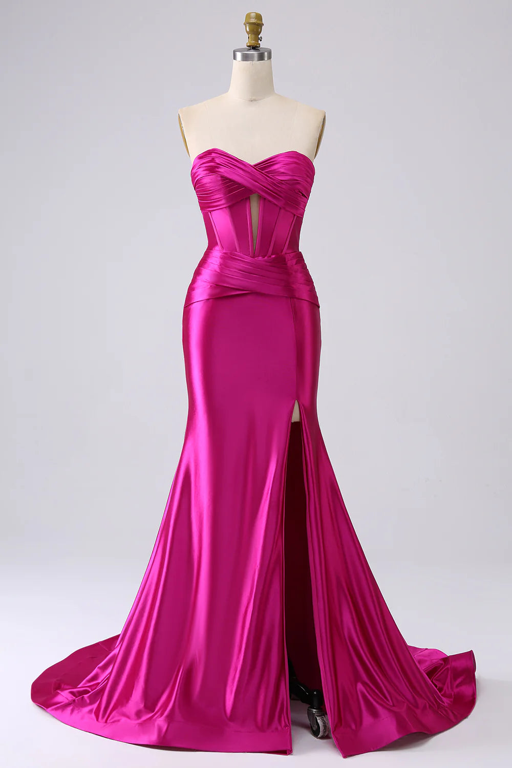 Kristen Fuchsia Satin Twist-front Cutout Maxi Dress