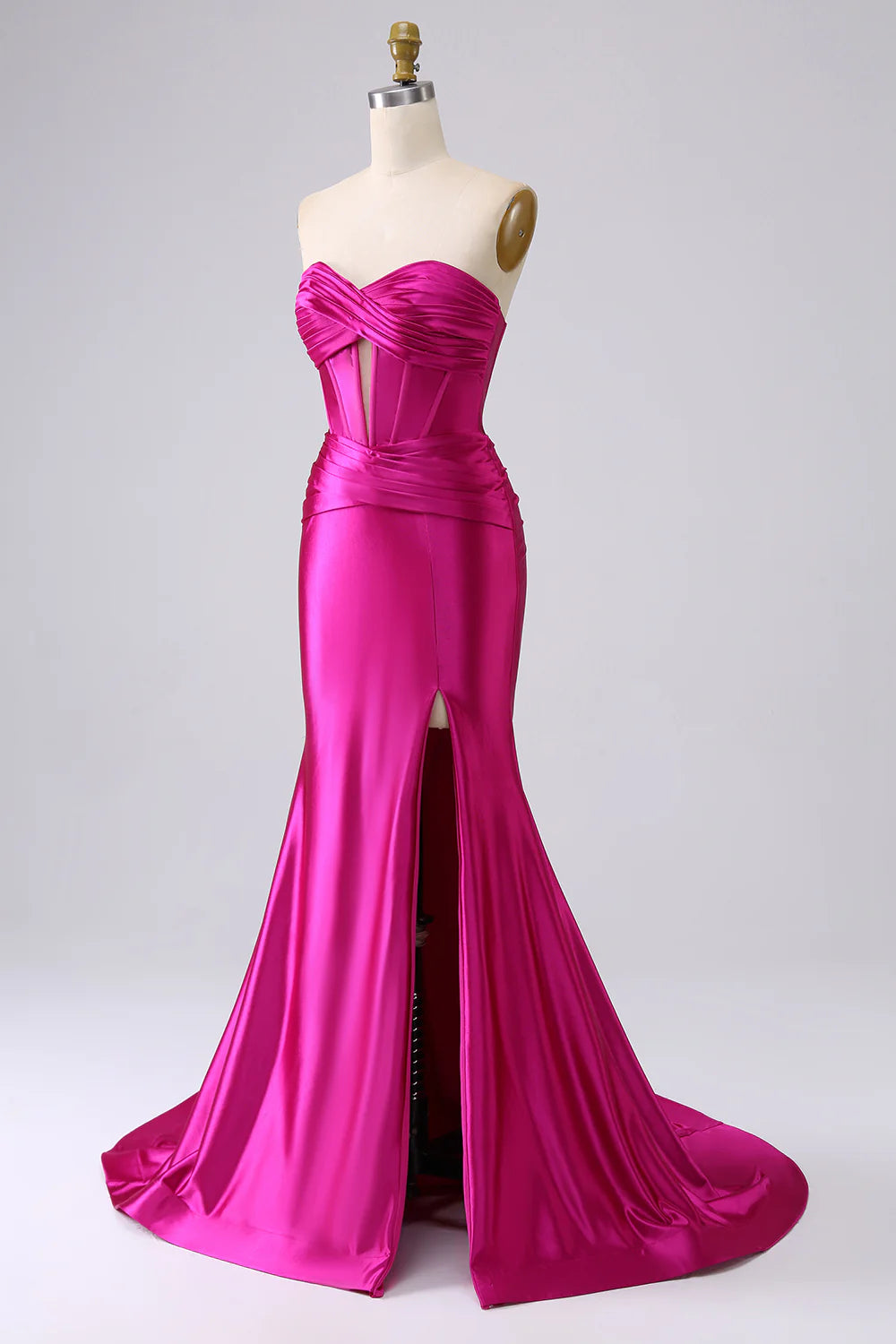 Kristen Fuchsia Satin Twist-front Cutout Maxi Dress