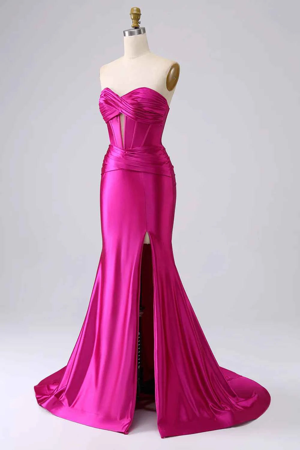Kristen Fuchsia Satin Twist-front Cutout Maxi Dress