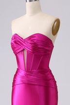 Kristen Fuchsia Satin Twist-front Cutout Maxi Dress