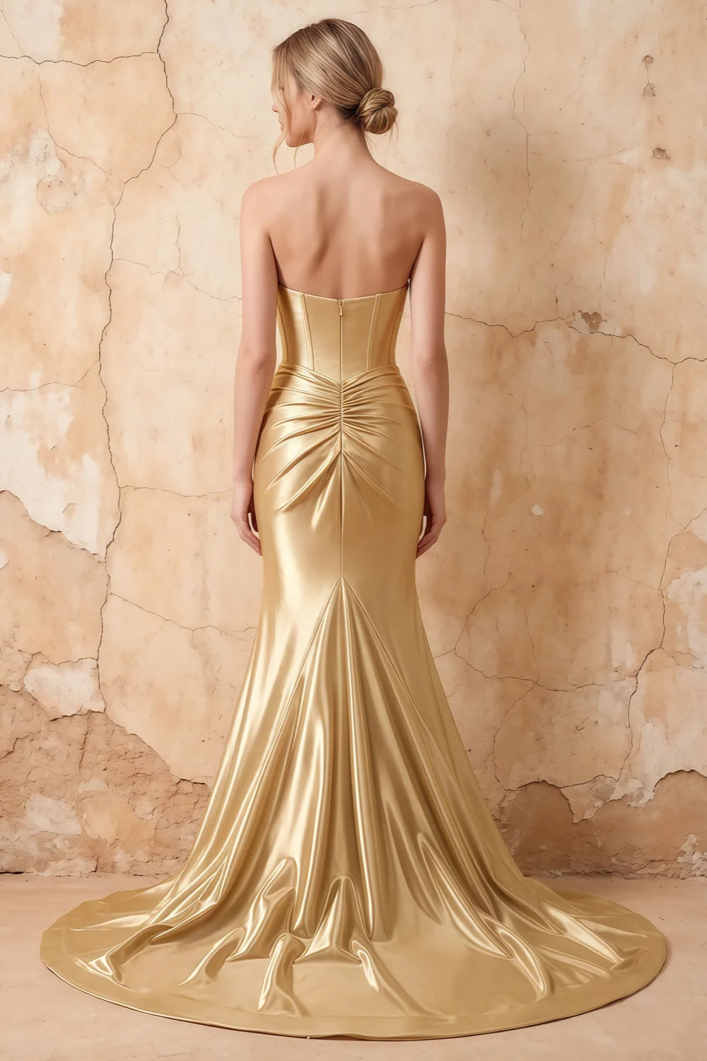 Kristen Gold Satin Twist-front Cutout Maxi Dress