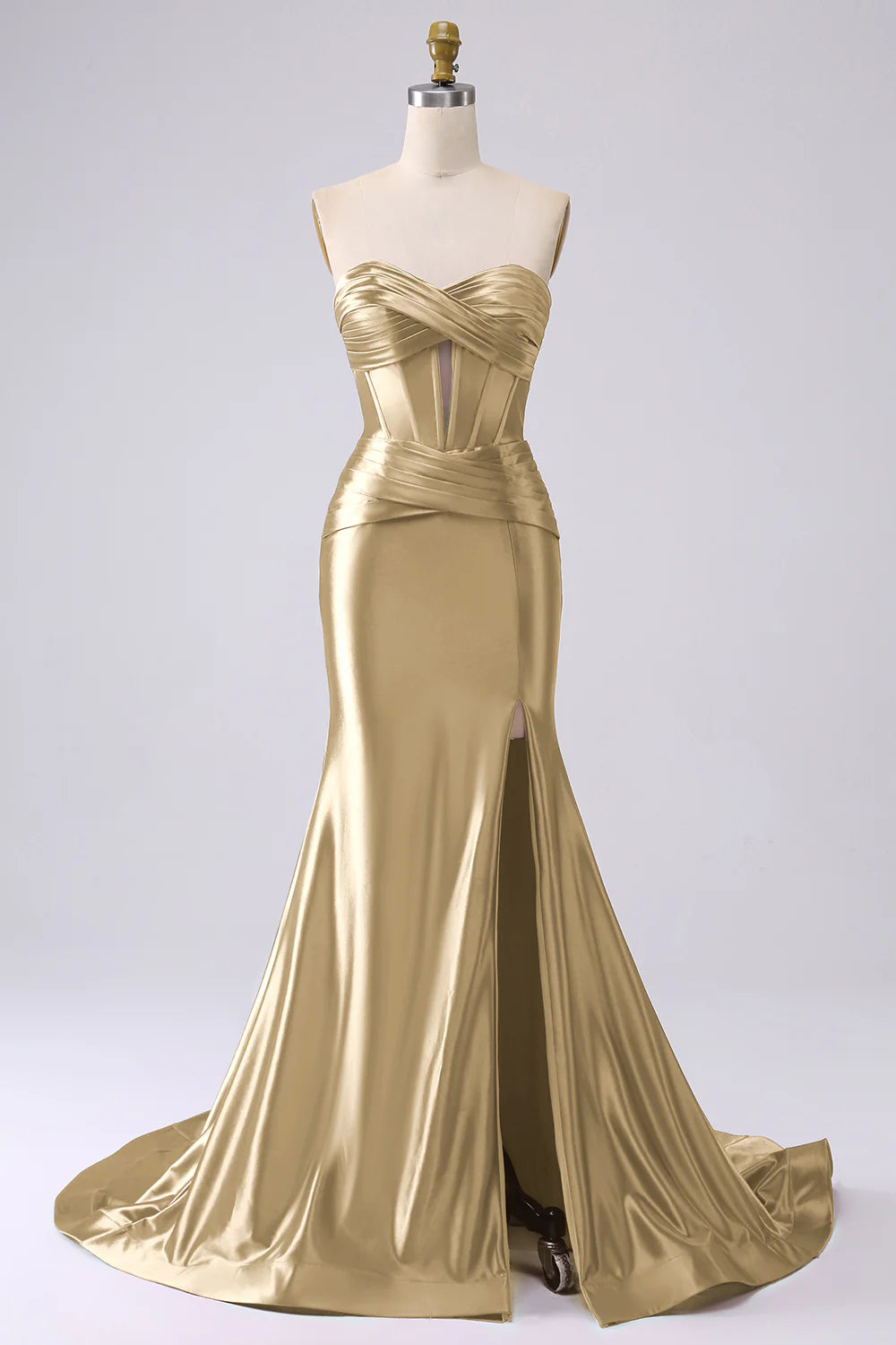 Kristen Gold Satin Twist-front Cutout Maxi Dress