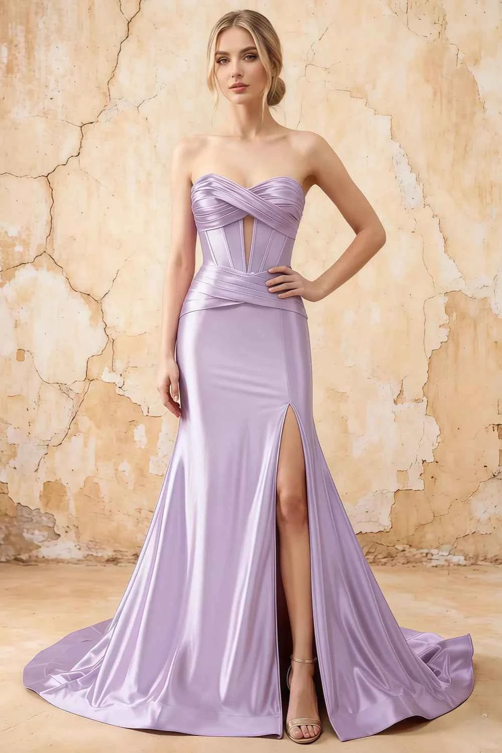 Kristen Lavender Satin Twist-front Cutout Maxi Dress Main image