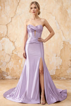 Kristen Lavender Satin Twist-front Cutout Maxi Dress