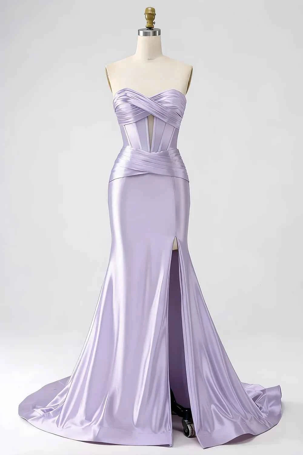 Kristen Lavender Satin Twist-front Cutout Maxi Dress