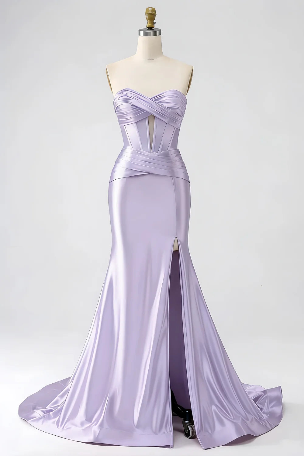 Kristen Lavender Satin Twist-front Cutout Maxi Dress