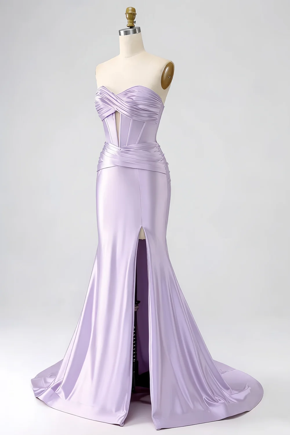 Kristen Lavender Satin Twist-front Cutout Maxi Dress