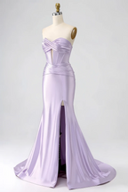 Kristen Lavender Satin Twist-front Cutout Maxi Dress