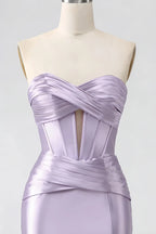 Kristen Lavender Satin Twist-front Cutout Maxi Dress