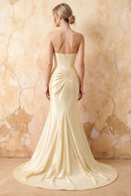 Kristen Light Yellow Satin Twist-front Cutout Maxi Dress