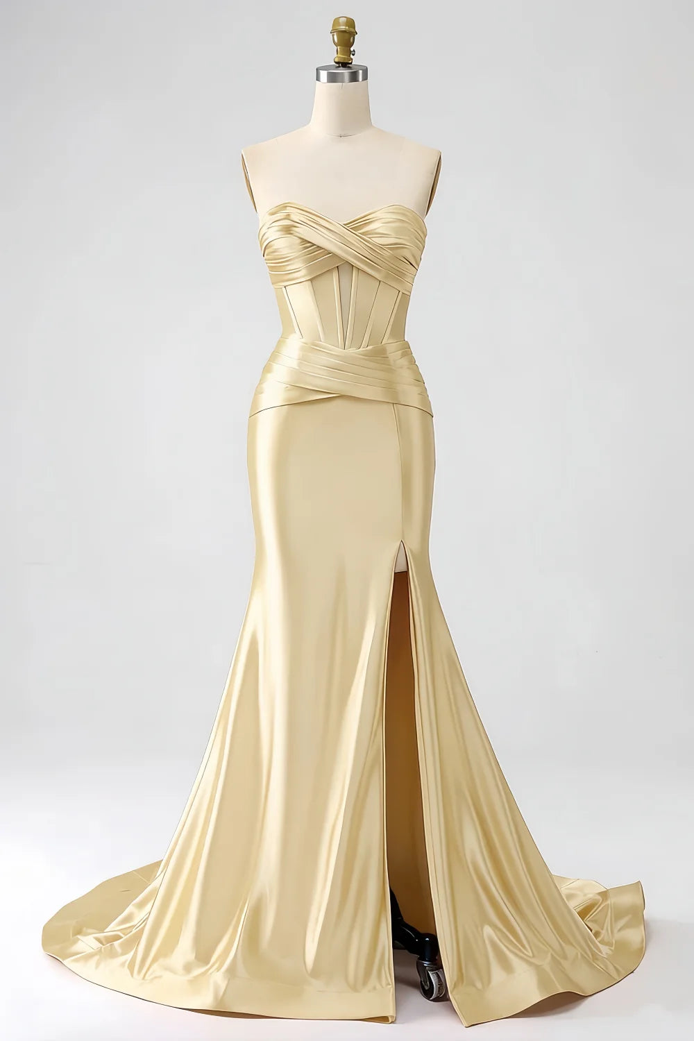 Kristen Light Yellow Satin Twist-front Cutout Maxi Dress