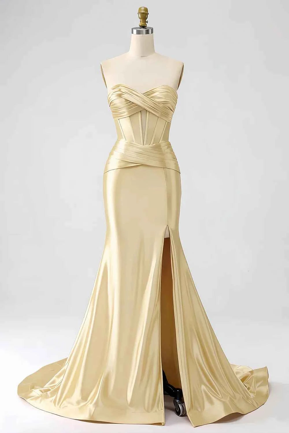 Kristen Light Yellow Satin Twist-front Cutout Maxi Dress