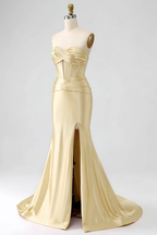 Kristen Light Yellow Satin Twist-front Cutout Maxi Dress