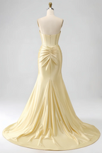Kristen Light Yellow Satin Twist-front Cutout Maxi Dress