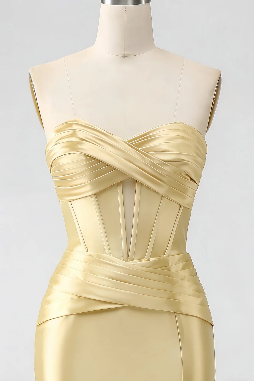 Kristen Light Yellow Satin Twist-front Cutout Maxi Dress