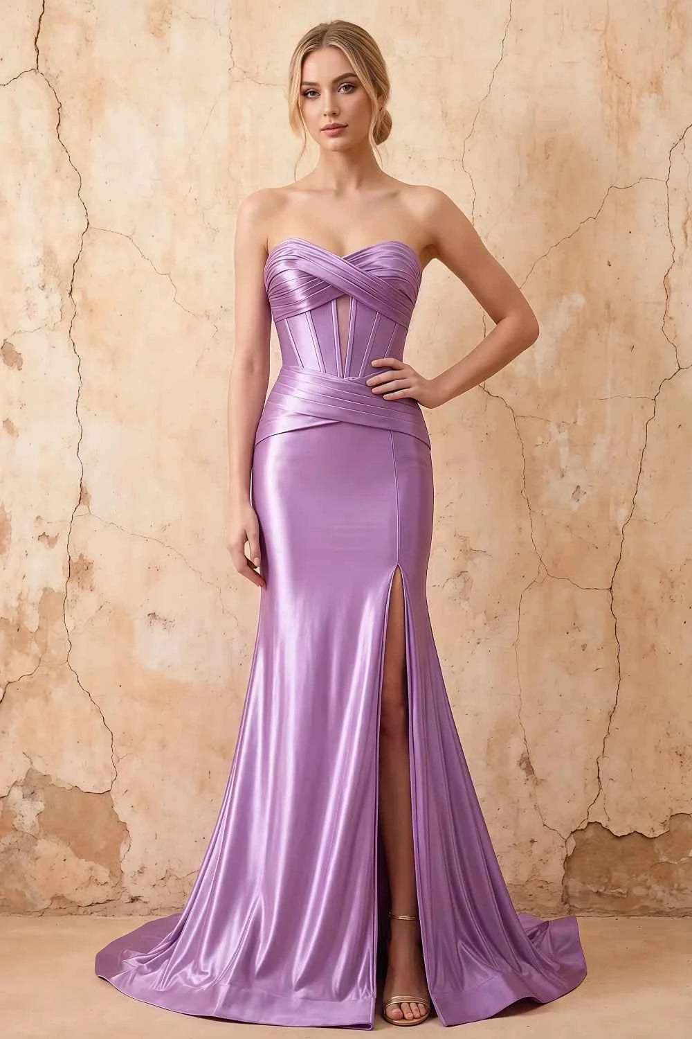 Kristen Lilac Satin Twist-front Cutout Maxi Dress Main image