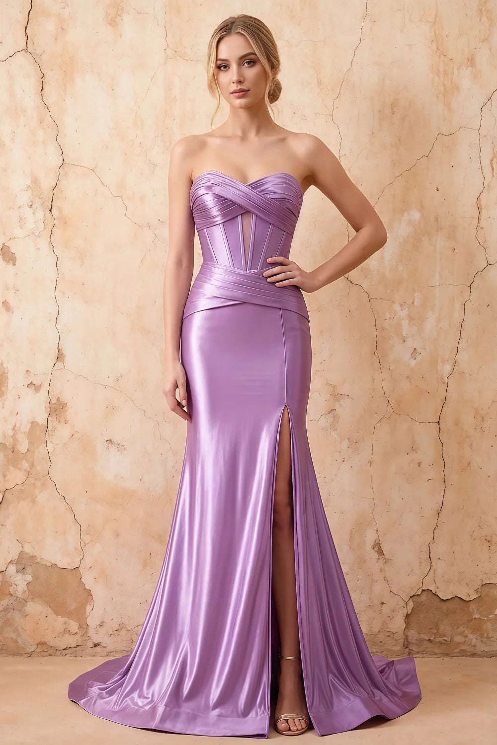 Kristen Lilac Satin Twist-front Cutout Maxi Dress