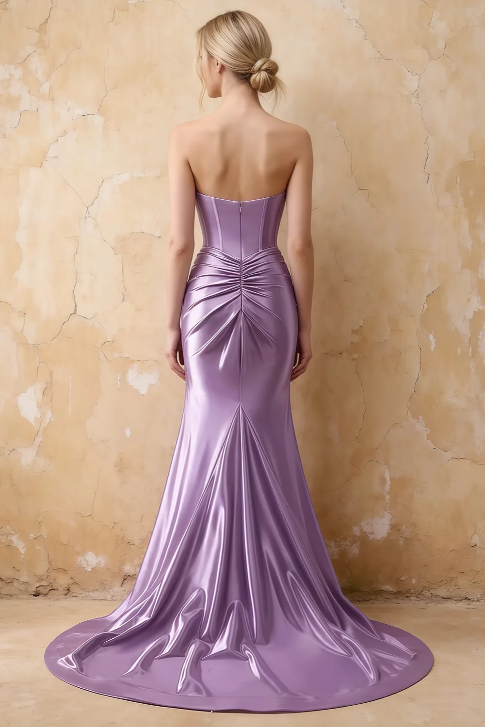 Vestido largo Kristen de satén lila con abertura y parte delantera cruzada