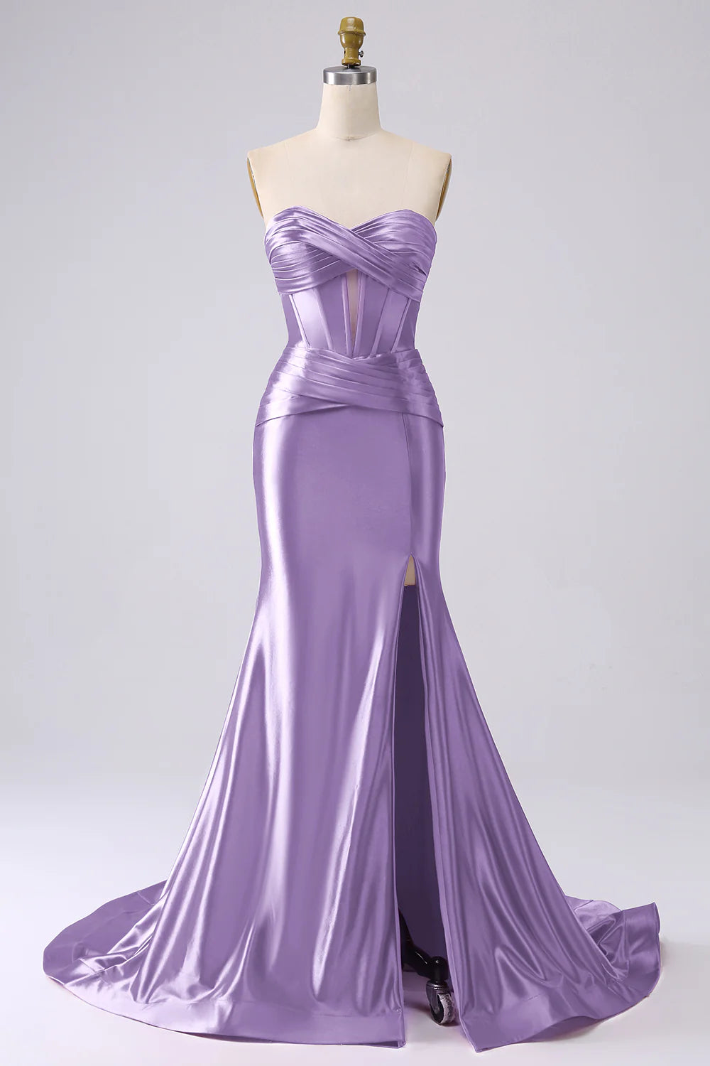 Kristen Lilac Satin Twist-front Cutout Maxi Dress